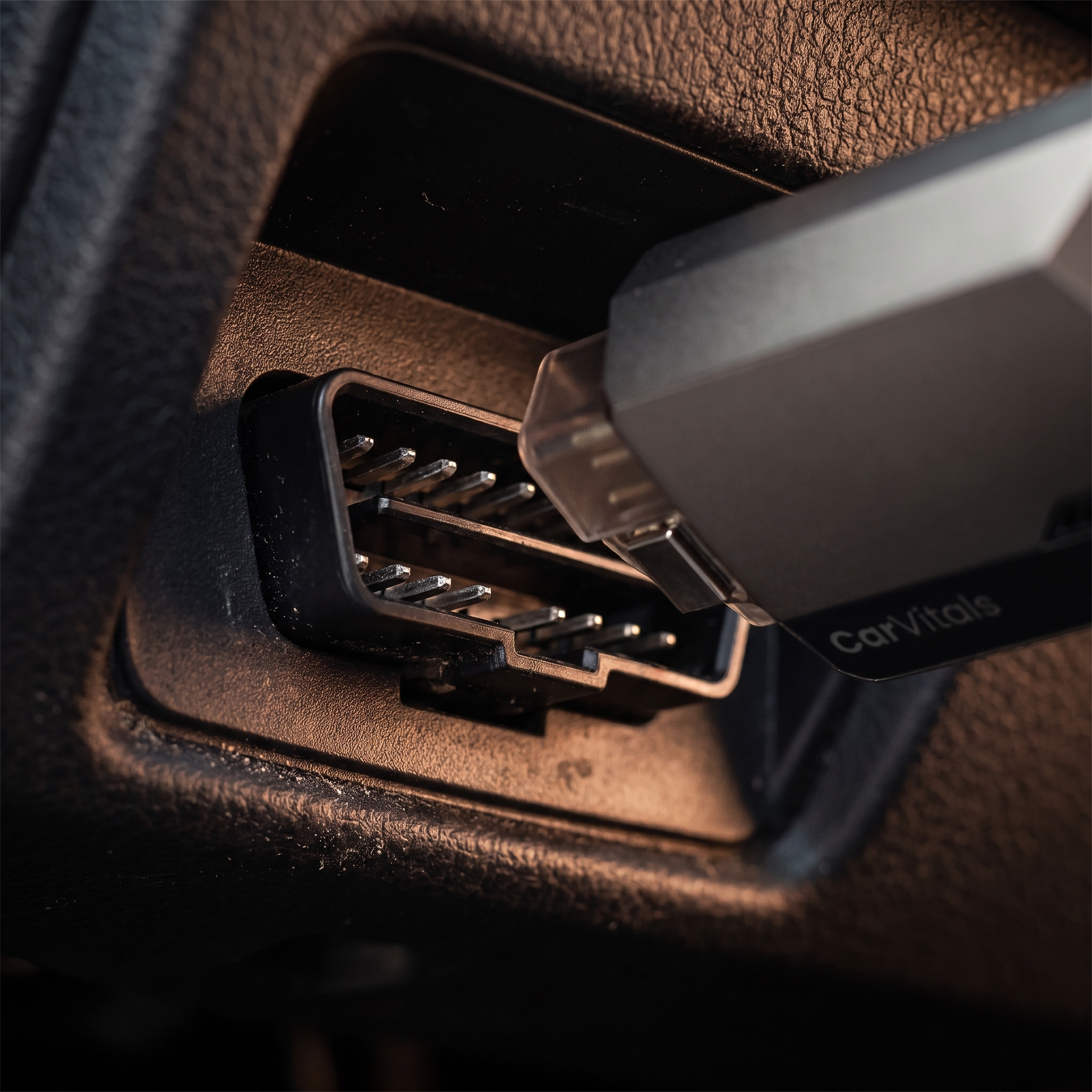 Close up of CarVitals connector pins in the OBD-II port